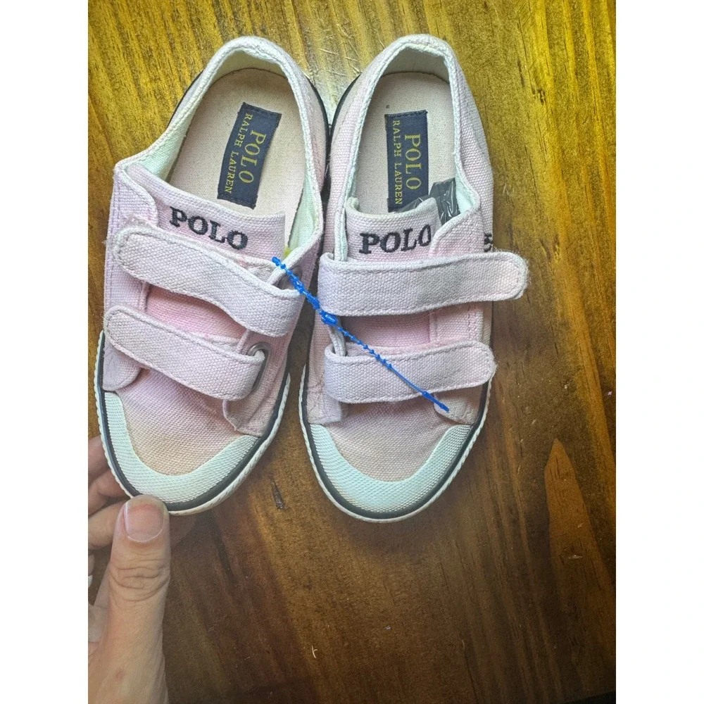 Polo Ralph Lauren Kids Pink Canvas Velcro Sneakers Shoes Size 10 Toddler